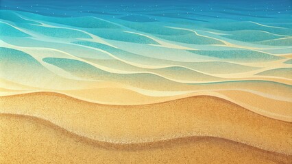 Poster - A closeup of a sandy beach the soft smooth gradient of the ocean water contrasted by the rough graininess of the sand.