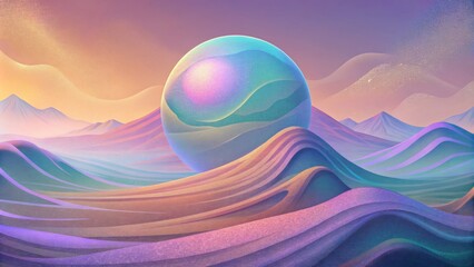 Aufkleber - A surreal landscape of holographic hues bending and blending into a hazy shimmering veil.