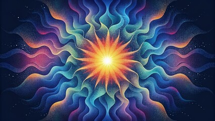 Aufkleber - An explosion of chromatic waves bursting forth from a central point and spreading out in all directions.