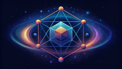Aufkleber - Cosmic geometry illuminating the darkness with triangles hexagons and stars connecting.