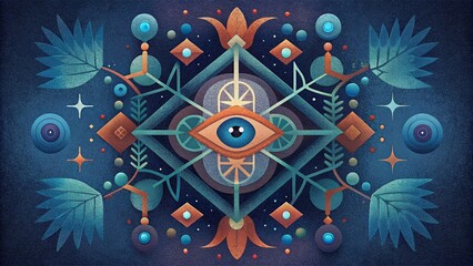 Poster - The tribal tapestry seems to pulsate with life as abstract symbols and shapes interweave and overlap representing the interconnectedness of all