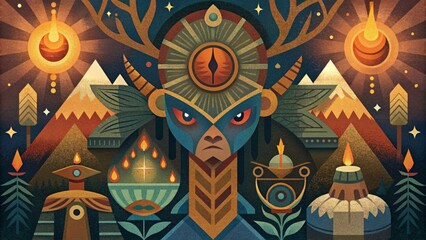 Aufkleber - A tapestry of ancient stories and symbols woven together in bold abstract strokes telling the rich and diverse histories of various tribal