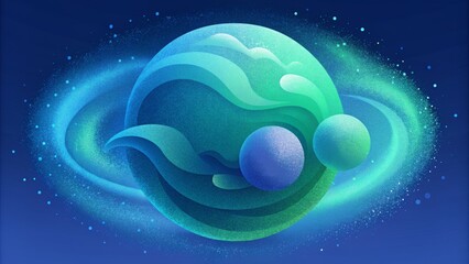 Poster - Abstract shapes in shades of blue and green resemble the swirling gases and dust of a distant interstellar cloud.