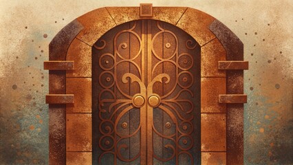 Poster - A ruststained metal door adorned with intricate patterns.