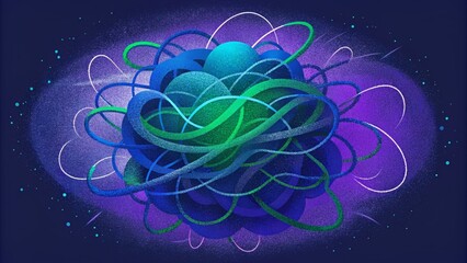 Poster - A sea of tangled scribbles like a chaotic storm brewing in shades of bold blues greens and purples.