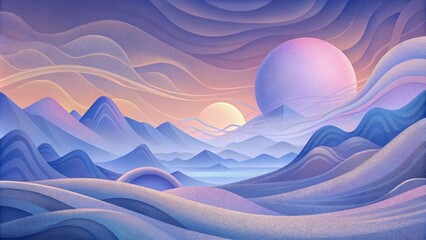 Poster - An ethereal and dreamlike landscape with a mix of soft and sharp lines and waves evoking the feeling of being enveloped in sound waves.