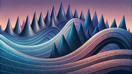 Poster - A symphony of curves and spikes undulating and converging in a fluid yet structured composition reminiscent of a musical waveform.