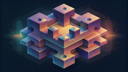 Poster - Each pixel is a puzzle piece fitting together to form a larger abstract image in Pixel Play challenging the viewers perception.