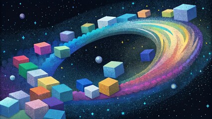 Poster - A pixelated galaxy stretches out in front of the observer each colorful block creating a unique constellation.