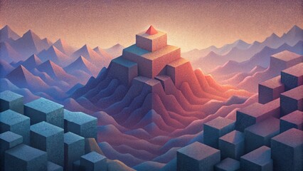 Poster - From afar Pixel Play looks like a sea of pixels but up close the details of each individual block create a mesmerizing abstract landscape.