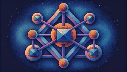Poster - A complex puzzle of triangles circles and squares merging together in a seamless design.