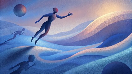 Aufkleber - Fluid shadows glide and merge creating a sense of movement and dynamism in the abstract world of Shadow Play.