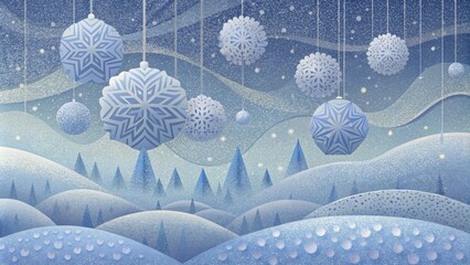 Poster - Delicate snowflakes tered across a foggy frosted background creating a whimsical and ethereal atmosphere.