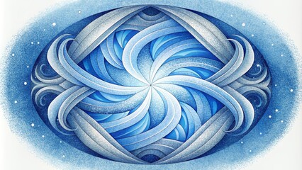 Poster - Swirling ribbons of white and blue mimicking the intricate patterns of ice crystals on a frosted window.