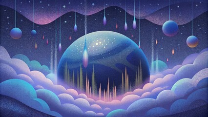 Poster - A dreamy vision of cosmic rain as Stellar Static falls gracefully from beyond our world.