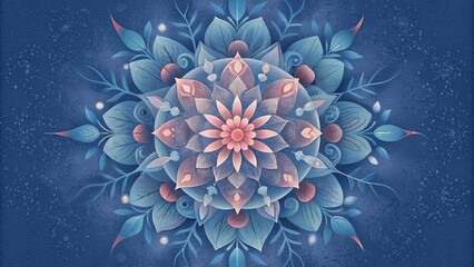Poster - A symmetrical arrangement of delicate floral motifs arranged in a circular mandala shape evoking a sense of tranquility.