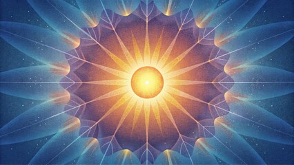 Aufkleber - Radiating sunlike rays of different hues emanating from a central point forming a mandala that embodies energy and balance.