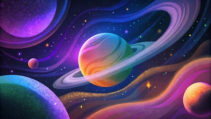 Fototapete - A symphony of purples oranges and greens seamlessly flow together like brushstrokes capturing the ethereal essence of an interstellar nebula.