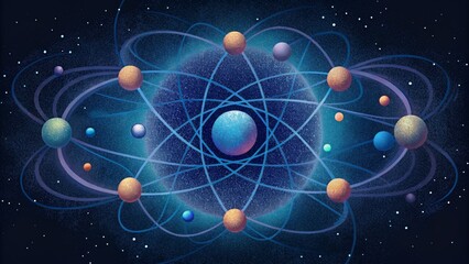 Aufkleber - A web of orbital threads weaving a cosmic tapestry of interlocking movements.