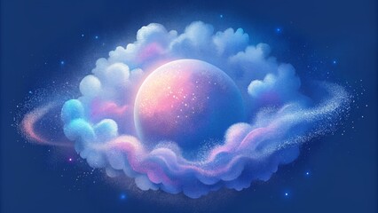 Fototapete - Billowing wisps of misty blue and shimmering pink hues evoke a sense of vastness and wonder in this depiction of an interstellar nebula.