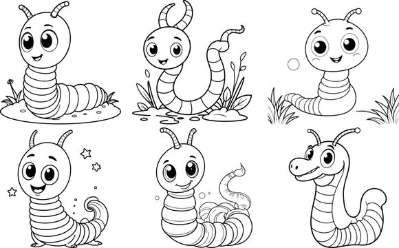 Worm coloring page and outline vector design