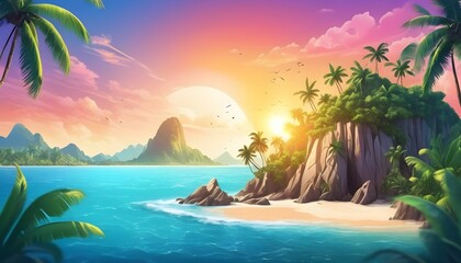 Wall Mural - Tropical island background. Illustration AI Generative