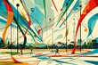 Abstract interpretation of the Olympic Games in Paris, modern background with fluid, colorful shapes, symbolizing the dynamism of sports 2024