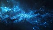 Blue sparkling particles in a cosmic dust cloud formation. Digital space concept background for banner, wallpaper, header.