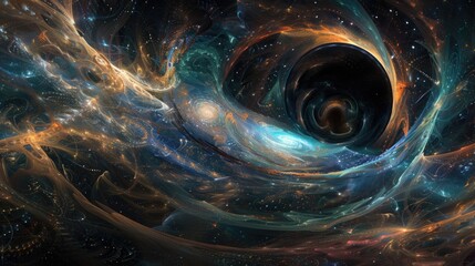 Poster - Dark screensaver on PC.  Waves in space. AI generative.