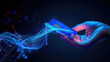 © scaliger - Credit card connected to chip of pos terminal, futuristic view of hand and digital contactless payment. Concept of data, tech, bank, online, pay, technology,