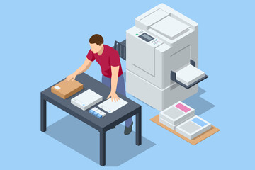 Isometric Office Multi-function Printer scanner. Print, copy, scan, fax. For office documents, presentations and marketing collateral, with enterprise-level performance