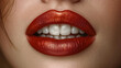 Beauty Red Lips Makeup Detail. Beautiful Make-up Closeup. Sensual Open Mouth. lipstick or Lipgloss