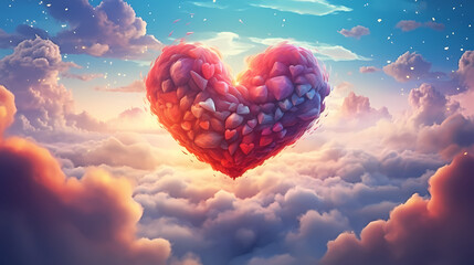 Wall Mural - beautiful colorful valentine day heart in the clouds as abstract background