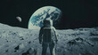 Lunar Perspective: Astronaut Contemplating Earth from the Moon