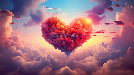 Wall Mural - beautiful colorful valentine day heart in the clouds as abstract background