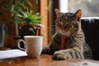 Meet the Business Cat: The Ultimate Boss in the Office with His Contraption and Hot Drink
