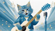 ギター弾きのネコ　AI画像　ジェネレーティブAI
