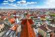 Panoramic view of the skyline of Munich, Germany, with Viktualienmarkt and old townhall during a sunny day