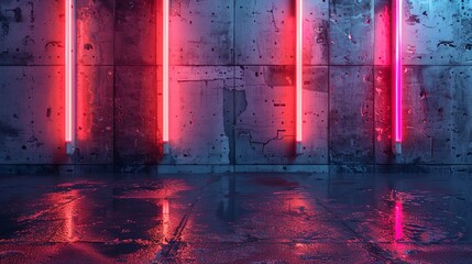 Wall Mural - old concrete wall neon light.