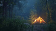 Enchanted Forest Camping with Fireflies at Night