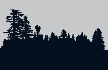 Wall Mural - Panoramic black evergreen forest silhouette