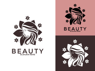 Wall Mural - Woman Face Beautiful with Flower logo design vector illustration. creative Beauty logo design template