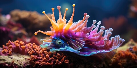 Poster - A close-up of a colorful sea animal. Generative AI.