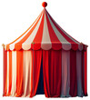 Red and White Circus Tent Against Red Background. Transparent Background PNG