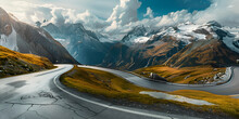 Asphalt road in the mountains nature travel concept
