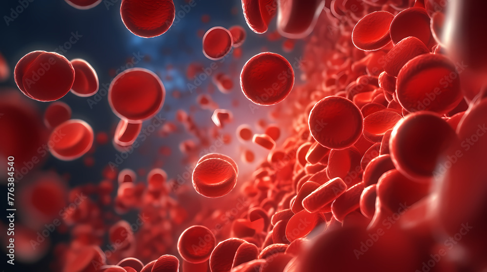 3D rendering of red blood cells in vein with depth of field Stock ...