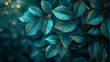 Teal leaves with subtle orange veins against a bokeh background. Soft-focused botanical leaves in teal with vibrant accents.