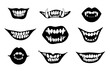 Set of stylized toothy smiles of monsters
