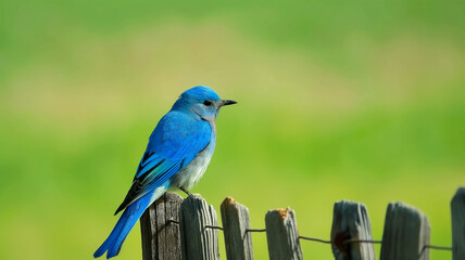 Poster - blue bird on the wood fence