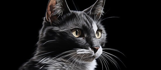 Canvas Print - A striking artwork featuring a monochromatic cat against a solid black backdrop, showcasing intricate details and contrasting tones